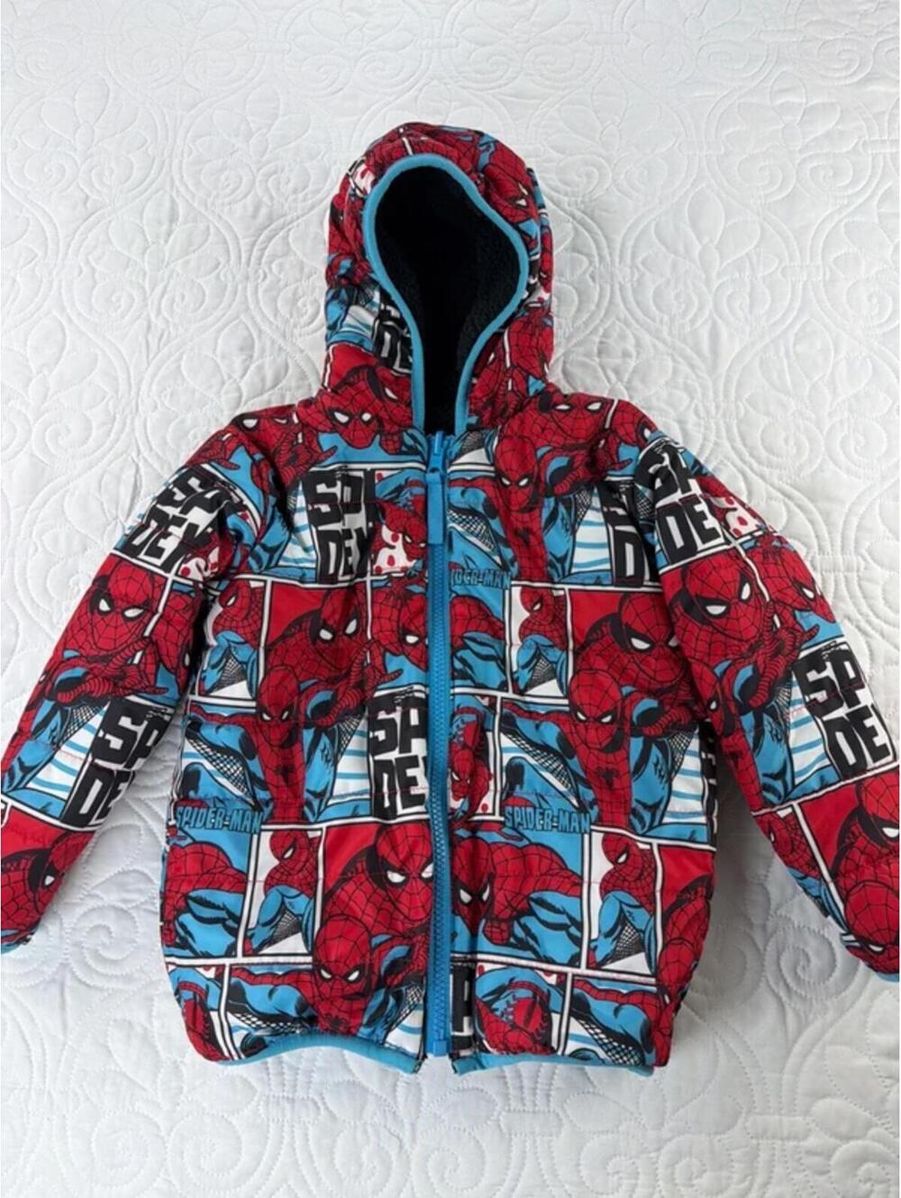 Marvel Spider-Man Reversible Hooded Sherpa Jacket Kids Red Black Full Zip 5T